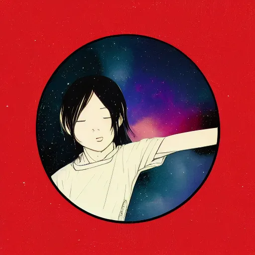 Image similar to a painting of a music disc floating by inio asano, aya takano color style, 4 k, super detailed, night sky, digital art, digital painting, celestial, majestic, colorful