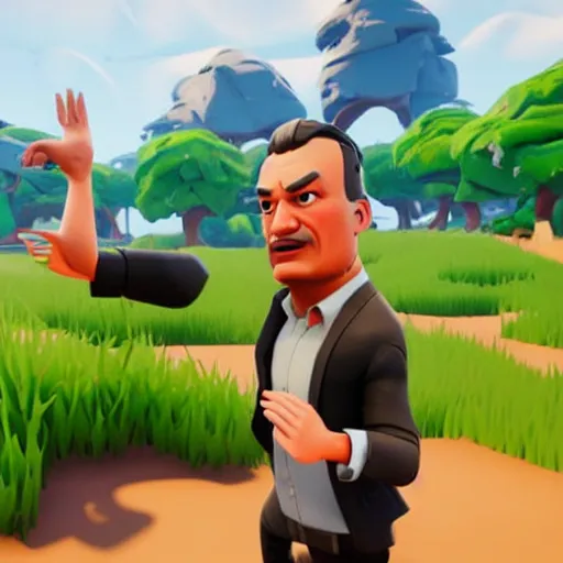 Image similar to Viktor Orban in Fortnite doing the Floss