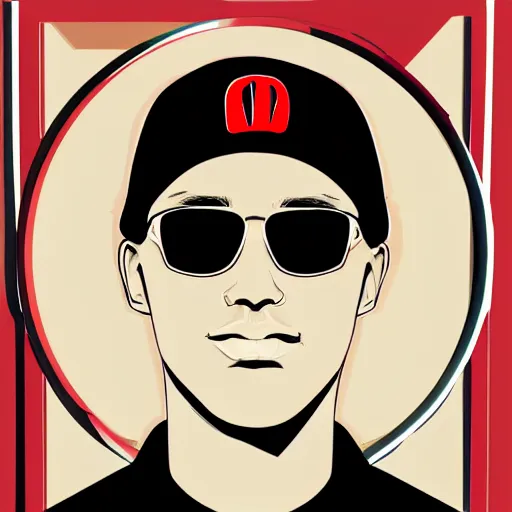 Prompt: the portrait of a young man, sunglasses, red backwards cap, vector art, chain, detailed face, high detail, high definiton, ultra realistic,