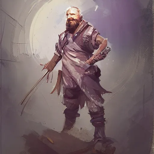 Image similar to duergar male character portrait, by Ismail Inceoglu, shabby clothes, pale purple skin, leather pouch, wielding knife, grinning, dungeons and dragons, digital art, art