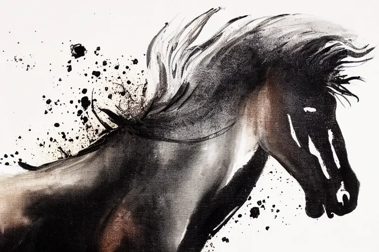 Image similar to bautiful serene horse, healing through motion, minimalistic ink aribrush painting on white background