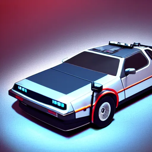 Image similar to hot wheels delorean car on a suburban street diorama scene, cinema 4 d, octane, render 8 d, cinematic lighting, product shot, commercial photography