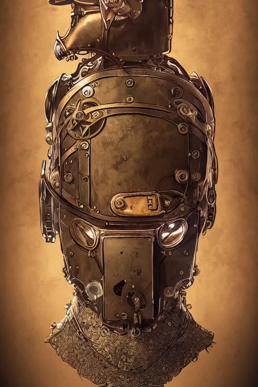 Image similar to steampunk helmet fantasy art mask robot ninja stylized digital illustration sharp focus, elegant intricate digital painting artstation concept art global illumination ray tracing advanced technology chaykin howard and campionpascale and cooke darwyn and davis jack