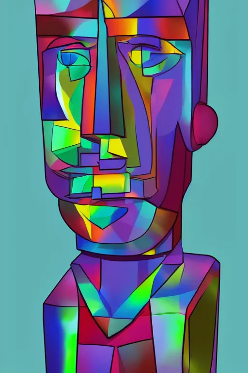 Image similar to cubist moai statue cutout digital illustration cartoon colorful beeple