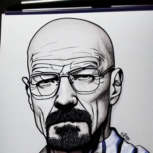 Prompt: Walter white, drawn by Yoshitaka Amano