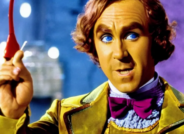 Image similar to film still of Ryan Reynolds as Willy Wonka in Willy Wonka and the Chocolate Factory 1971