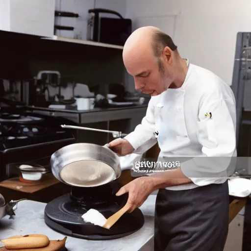 Image similar to brian eno cooking in the studio, high quality press photo,