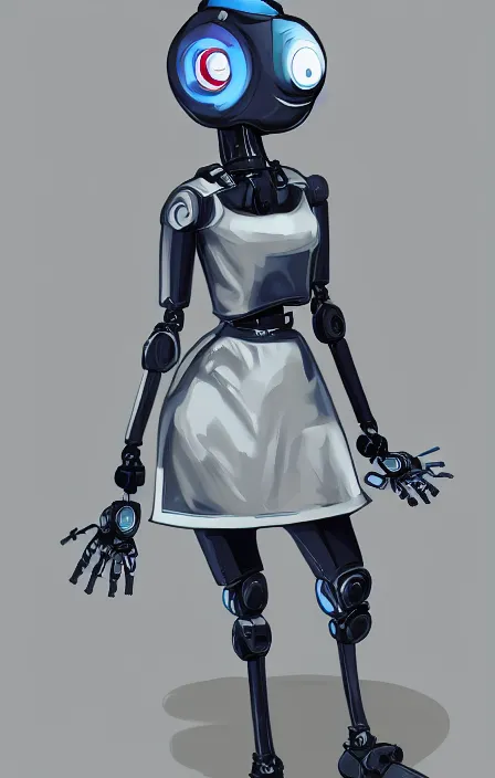 Image similar to a robot wearing a maid dress, maid outfit, full body shot, highly detailed, digital painting, artstation, concept art, smooth, sharp focus, illustration