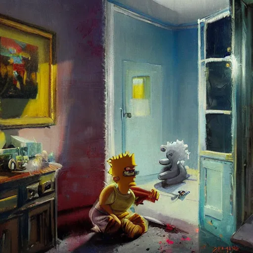 Image similar to the simpsons painting by jeremy mann