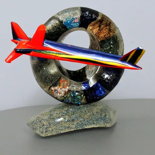Prompt: A sculpture a airplane_small made pure recycle materials t precious stones