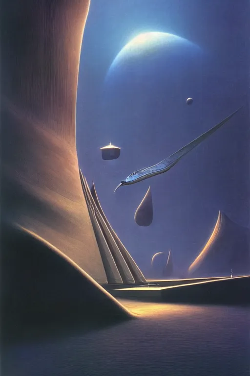 Image similar to emissary space by author haas and bruce pennington and john schoenherr, cinematic matte painting, zaha hadid building, 8 k, dark color palate