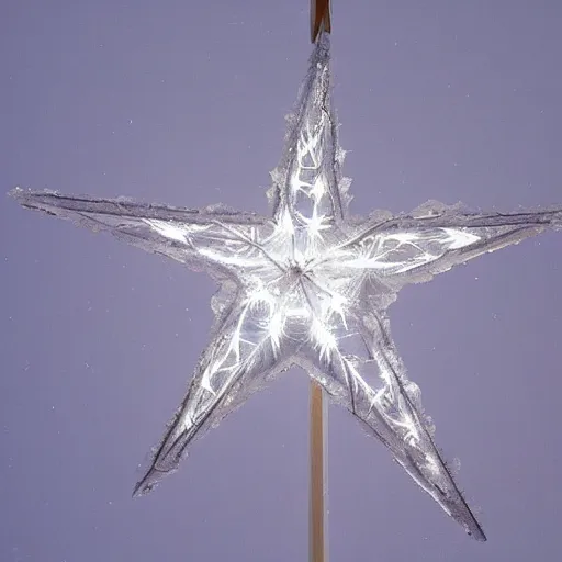 Prompt: star made of ice, christmas lights in the background