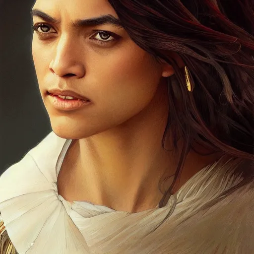 Prompt: ultra realistic illustration, alexandria ocasio - cortez in le miserables, intricate, elegant, highly detailed, digital painting, artstation, concept art, smooth, sharp focus, illustration, art by artgerm and greg rutkowski and alphonse mucha