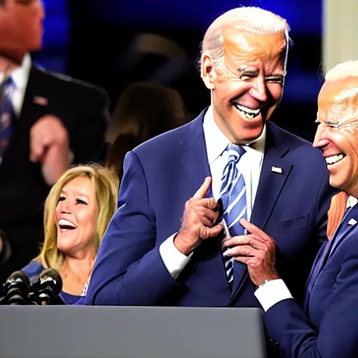 Image similar to Joe Biden laughing with Joe Biden