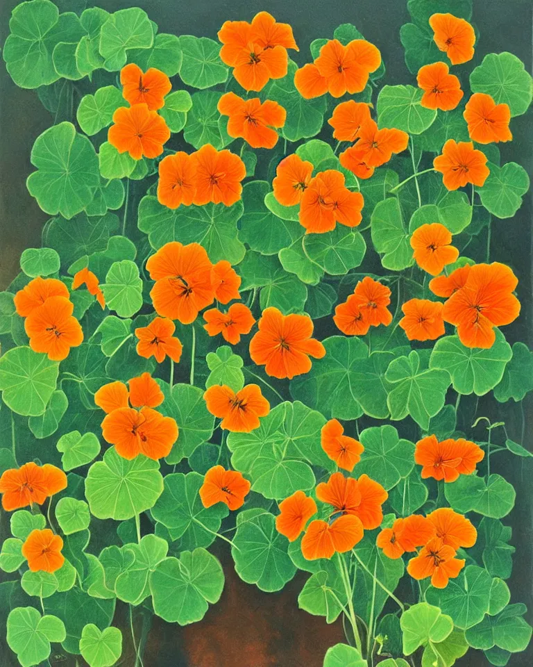 Image similar to fine painting of nasturtiums.