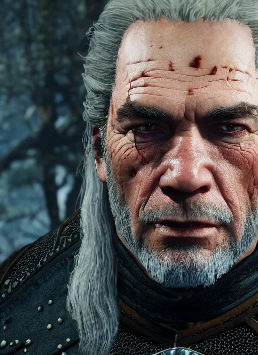 Prompt: Tommy Lee Jones in The Witcher 3, gameplay, 8k, HD