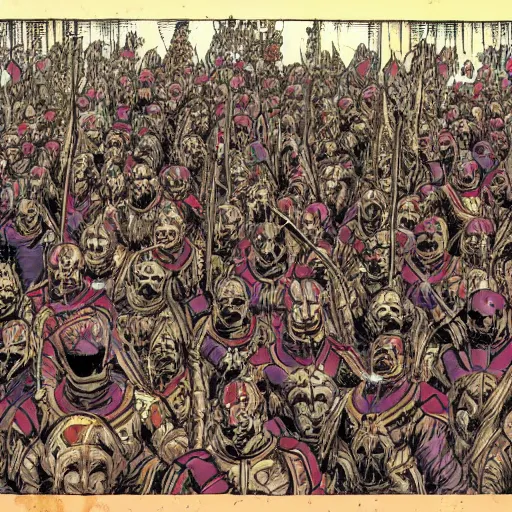 Image similar to illustration. a billion psykers lined to be sacrificed to the emperor.