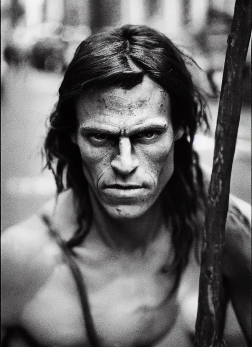 Prompt: film still, portrait of tarzan walk on the street of new york, by charlotte grimm, natural light, detailed face, beautiful features, symmetrical, 8 k, medium - format print, half body shot