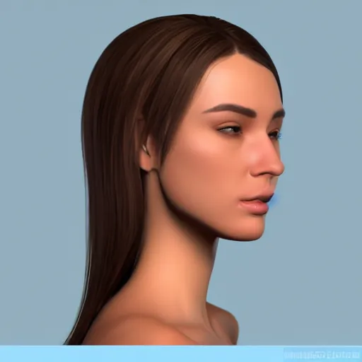 Image similar to young woman face profile with huge 1 8 inch nose octane render