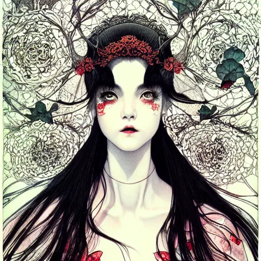 Image similar to portrait painted in zhang jingna style drawn by vania zouravliov and takato yamamoto, inspired by alice in wonderland, intricate acrylic gouache painting, high detail, sharp high detail, artstation
