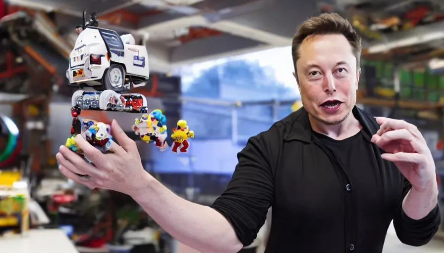 Prompt: Elon Musk playing with toys