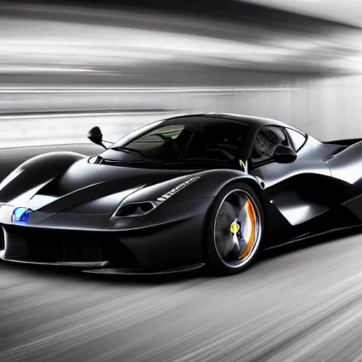 Image similar to Ferrari La Ferrari Minivan centered in frame, advertisement, motion blur, ad