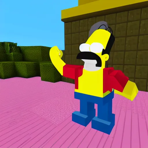 Prompt: homer simpson built in minecraft