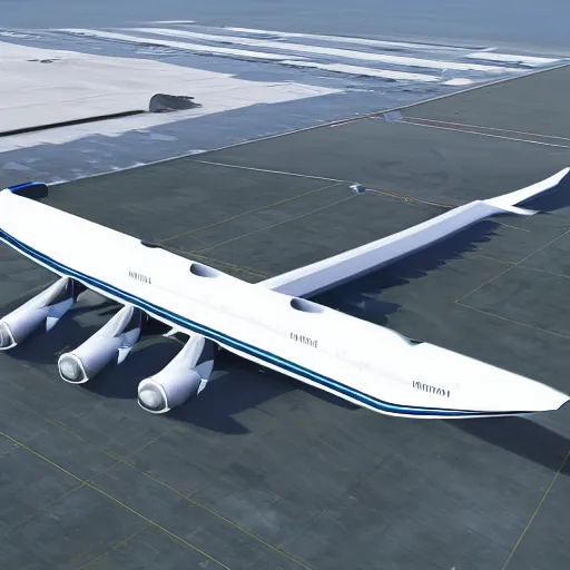 Image similar to the successor to the an - 2 2 5, the biggest plane ever created, standing on an airport, hyper realistic, ue 5, octane render, realistic lighting