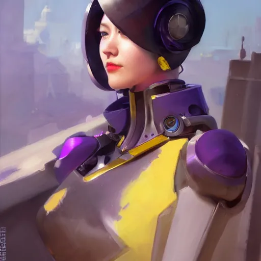 Image similar to greg manchess portrait painting of robotic violet evergarden as overwatch character, medium shot, asymmetrical, profile picture, organic painting, sunny day, matte painting, bold shapes, hard edges, street art, trending on artstation, by huang guangjian, gil elvgren, ruan jia, greg rutkowski, gaston bussiere