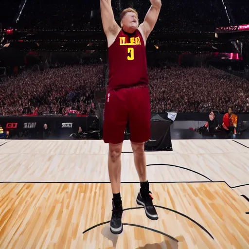 Image similar to elon musk slam dunks in the 2 0 1 9 nba slam dunking contest, full - body shot