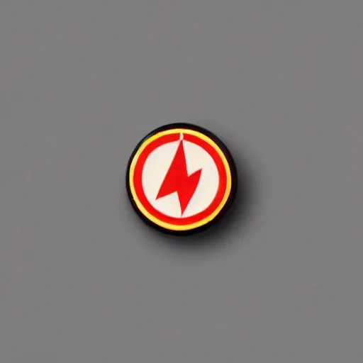 Image similar to a photo of a retro minimalistic clean fire warning enamel pin, studio lighting, behance