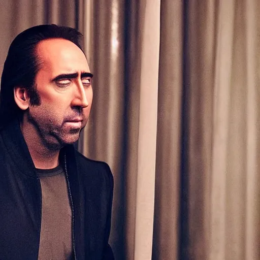 Prompt: nic cage viewing a minimalist logo for a dating app only for nic cage on christmas, corporate phone app icon