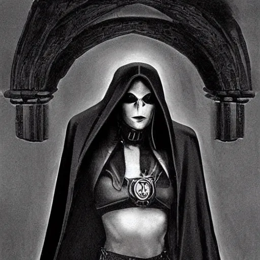 Image similar to a raven rogue wearing a vantablack cloak. in a high fantasy 1 9 7 8 castle. r / oldschoolfantasy