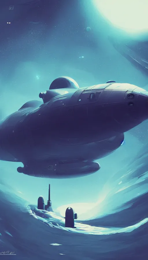 Prompt: submarine in space, sharp focus, james gilleard, cinematic, game art, extremely detailed digital painting