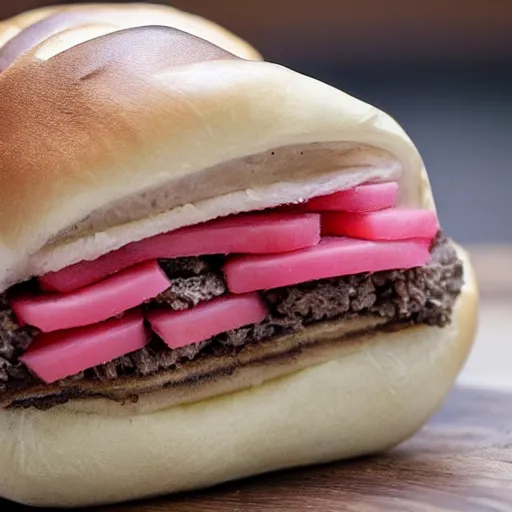 Prompt: a hoagie bun filled with teeth