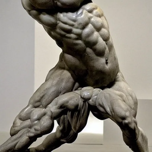 Image similar to benjamin netanyahu as a muscular perfect chiseled marble greek statue, by michelangelo