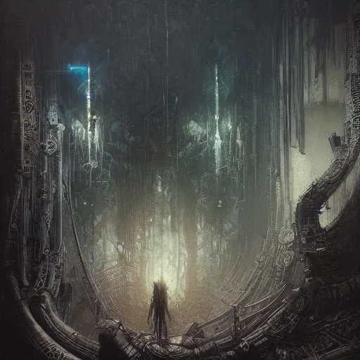 Image similar to cyberpunk nightmare by gustave dore and gustave moreau and beksinski and giger and craig mullins and jeremy mann