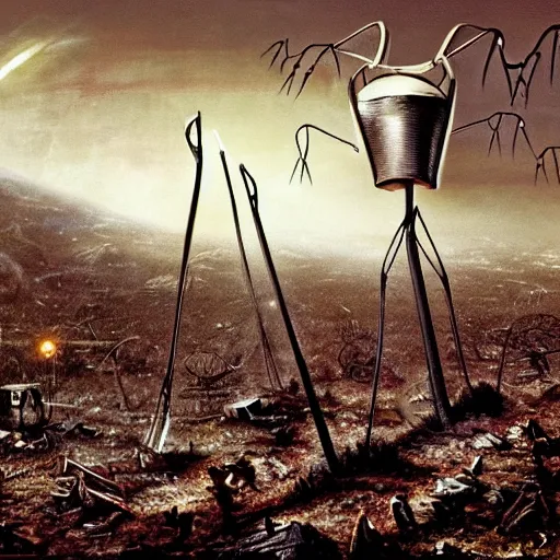 Image similar to War of the Worlds Tripod, Jeff Wayne Album Art