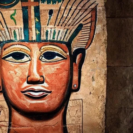 Prompt: A wall painting of Donald Trump found in an ancient egyptian tomb