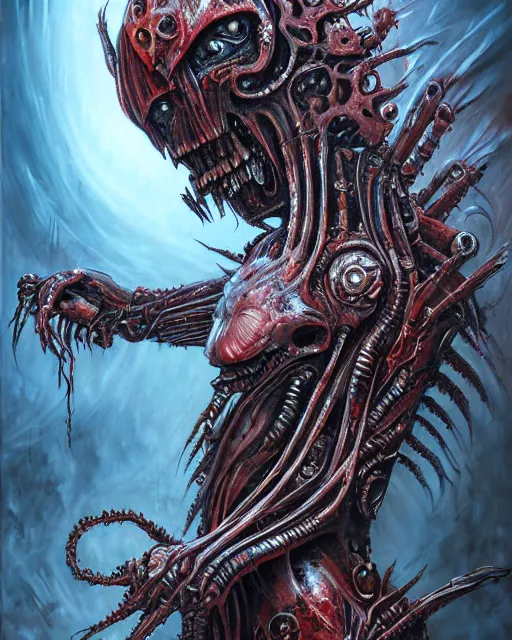 Image similar to bloody fleshmetal cyborg daemonhost, by antonio j. manzanedo, giger, alex grey, android jones, wayne barlowe, philippe druillet, raymond swanland, cyril rolando, josephine wall, harumi hironaka, trending on artstation