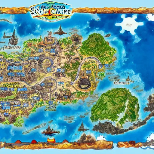 Image similar to highly detailed skypiea map form one piece anime