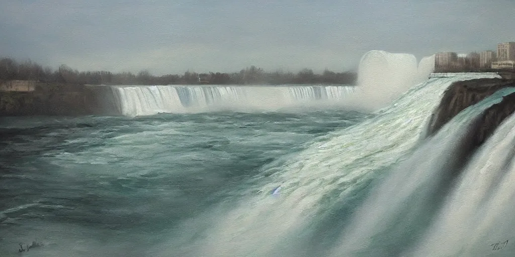 Image similar to ethereal painting of niagara falls by tibor nagy