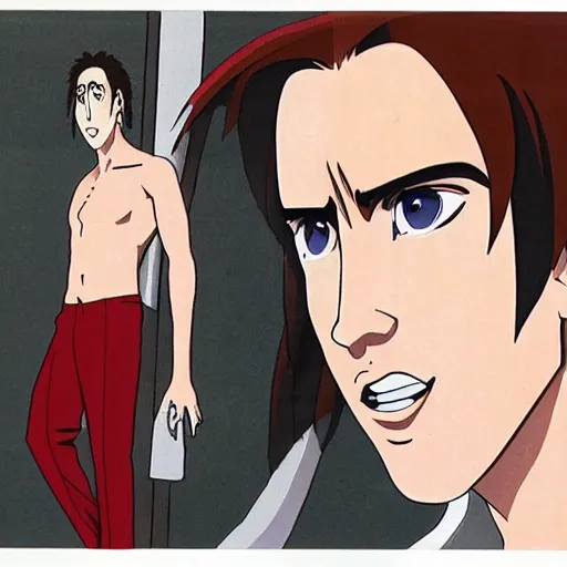 Prompt: nic cage as an anime protagonist, illustration from an animation cell