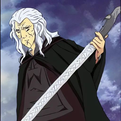 Image similar to Gandalf in the style of anime