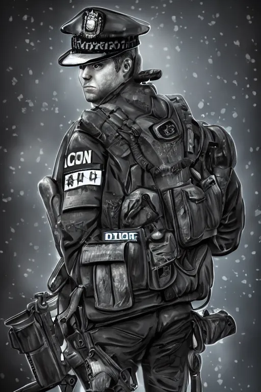 Image similar to london police officer heroically posing, highly detailed, digital art, sharp focus, trending on art station