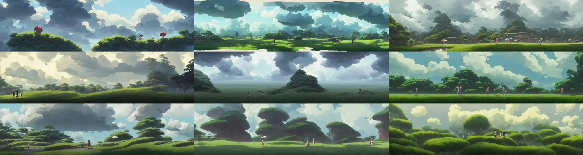 Prompt: a wholesome animation key shot of a cloudy wet panorama, studio ghibli, pixar and disney animation, sharp, rendered in gouache painting, anime gouache key art by greg rutkowski, bloom, dramatic, dynamic lighting