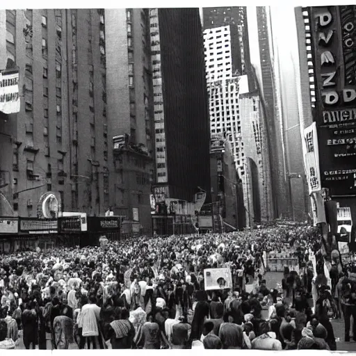 Image similar to new york city invaded by aliens, 1 9 9 0 archival photo