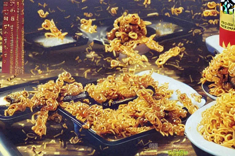 Prompt: mcdonald's fried bees in a yakisoba, in 1 9 9 5, y 2 k cybercore, advertisement photo. artwork by craig mullins