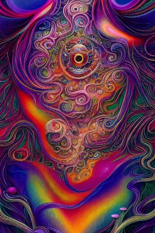 Prompt: abstract colorful liquid smoke and clouds morphing into detailed faces, dmt, psilocybin, lsd, intricate, elegant, highly detailed, digital painting, artstation, smooth, sharp focus, illustration, art by alex grey, hana yata, beeple, josephine wall, octane render, unreal engine, 8 k