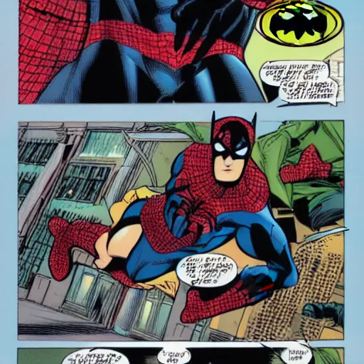Prompt: Batman VS Spider-Man comic book page